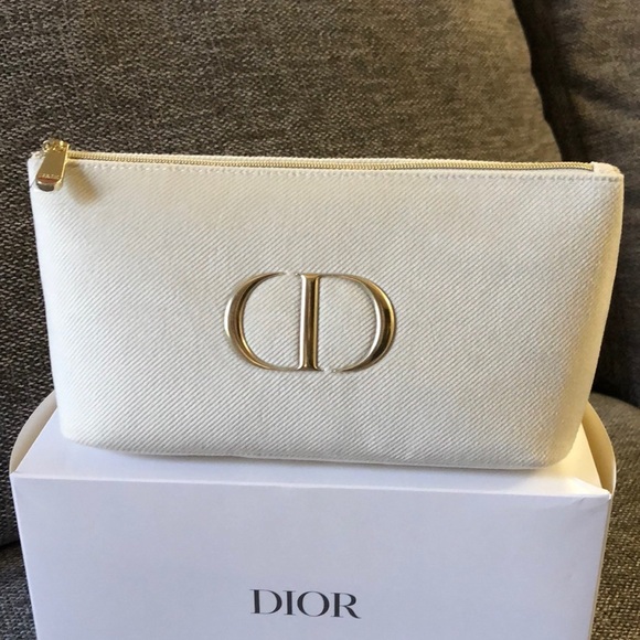 Dior Beauty Makeup Bag Pouch Off White Velvet Medium Makeup Bag Authentic - Picture 6 of 15